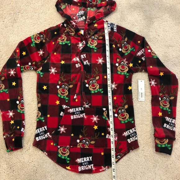NWT No Boundaries Women's "Merry & Bright" Christmas Plush Pullover Hoodie - Picture 10 of 14